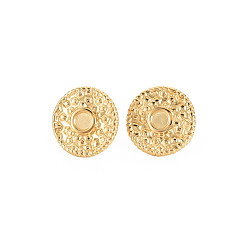 Real 14K Gold Plated Ion Plating(IP) 304 Stainless Steel Stud Earring Findings, Earring Setting for Enamel, with Ear Nuts, Flat Round, Real 14K Gold Plated, 16mm, Pin: 0.7mm, Tray: 4mm