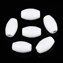 Белый Окрашенные распылением деревянные бусины Schima, рис, белые, 9.5~10x6~6.5 мм, отверстие : 1.8~2 мм