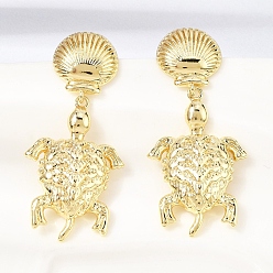 Turtle Латунь болтаться серьги, без кадмия и без свинца, реальный 18 k позолоченный, стойки покрытие, долговечный, морская тема, черепаха, 48x21.5 мм