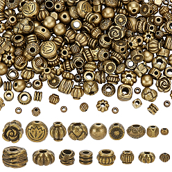 Mixed Shapes 300Pcs 17 Styles Tibetan Style Alloy Beads, Antique Bronze, Mixed Shapes, 3~7.5x2~6mm, Hole: 1.2~2.8mm