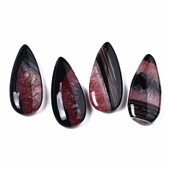 Indian Red Natural Brazilian Agate Pendants, Dyed & Heated, Teardrop, Indian Red, 39~40x17~18x6~7mm, Hole: 1.5mm