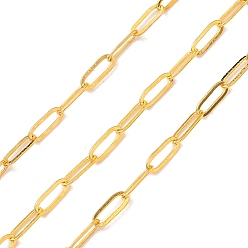 Oro Cadenas de clip de latón, Plano Oval, cadenas portacables alargadas estiradas, soldada, con carrete, sin plomo y cadmio, dorado, 7.6x2.6x0.5 mm