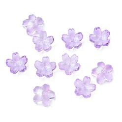 Лиловый Окрашенные и нагретые стеклянные колпачки для бусин, 5-лепестков цветка, сирень, 10.5x11x4.7 мм, отверстие : 1 мм