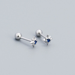 Прусский Синий Звезда 925 серьги для хряща уха из стерлингового серебра с инкрустацией кубическим цирконием, платина, родий, берлинская лазурь, 5 мм, Руководитель: 3 mm