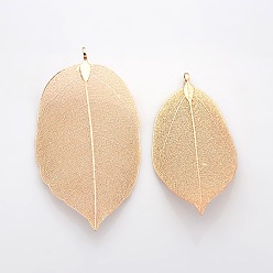 Розовое Золото Натуральное листовое покрытие латуни большие подвески, розовое золото , 50~95x20~60x0.6 мм, отверстие : 3.5 мм