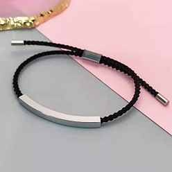 Черный 304 Браслеты-слайдеры из нержавеющей стали и плетеного хлопкового шнура, изогнутая трубка, чёрные, 10-1/4 дюйм (26 см)