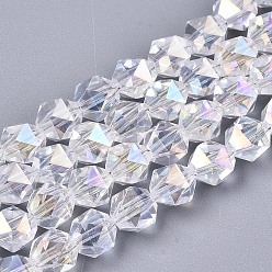Прозрачный Гальванизируйте прозрачное стекло бисер нитей, с покрытием AB цвета, граненые, круглые, прозрачные, 6x5.5x5.5 мм, отверстие : 1 мм, около 98~100 шт / нитка, 21.26~22.44 дюйм (54~57 см)