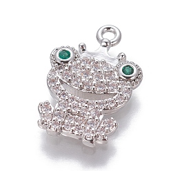 Платина Латуни циркония кубической подвески, лягушка, прозрачные, платина, 17.5x11.5x2.5 мм, отверстие : 1.4 мм