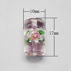 Medium Orchid Handmade Silver Foil Lampwork Beads, Column, Medium Orchid, 17x10x10mm, Hole: 2mm