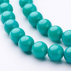 Dark Turquoise Natural Mashan Jade Round Beads Strands, Dyed, Dark Turquoise, 10mm, Hole: 1mm, about 41pcs/strand, 15.7 inch