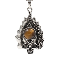 Тигровый глаз Естественно тигровый глаз большие кулоны, старинные латунные подвески с черепом серебристого цвета, 50x30x11 мм