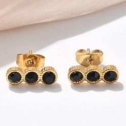 Настоящее золото 18K 304 из нержавеющей стали серьги, со стразами, ионное покрытие (ip), плоско-круглые, реальный 18 k позолоченный, 4.5x12.5 мм