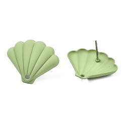 Yellow Green Spray Painted Iron Stud Earring Findings, with Hole, Fan, Yellow Green, 17x21.5mm, Hole: 1.6mm, Pin: 0.7mm