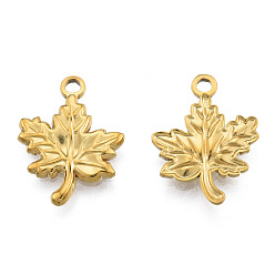 Real 18K Gold Plated 201 Stainless Steel Pendants, Leaf, Real 18K Gold Plated, 20.5x15.5x2mm, Hole: 2mm