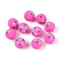 Темно-Розовый Бусины из полимерной глины , круглые, темно-розовыми, 8 мм, отверстие : 1.6~2 мм