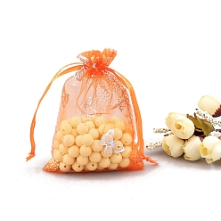 Темно-Оранжевый Сумки из органзы с серебряным тиснением и бабочкой, подарочные пакеты для свадебной вечеринки, прямоугольные, темно-оранжевый, 16x11 см