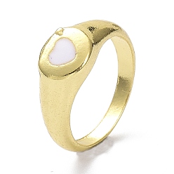 White Alloy Enamel Finger Rings, Heart, Light Gold, White, 3.5~8.5mm, US Size 7 1/4(17.5mm)