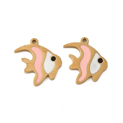 Fish 304 нержавеющей стальной эмали подвески, ионное покрытие (ip), Тема океана, золотые, рыба, 15x14.5x1.5 мм, отверстие : 1.2 мм