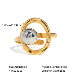 Позолоченный и Цвет Нержавейки Европейский стиль полые манжеты из нержавеющей стали с бусинами регулируемые открытые кольца, настоящее золото и нержавеющая сталь, 18 мм