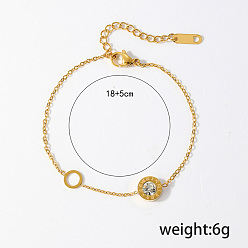 Золотой 201 трос из нержавеющей стали цепи браслеты, плоские круглые с римскими цифрами украшения для женщин, с кубического циркония, золотые, внутренний диаметр: 7-1/8 дюйм (18 см)