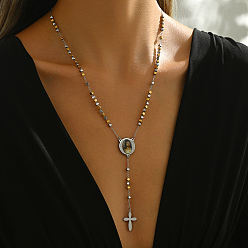 Jesus 201 шарик ожерелья из нержавеющей стали четки, портрет кисточка крест ожерелье винтаж панк мода женские y ожерелья, серебро , Иисус, 21.46 дюйм (54.5 см)