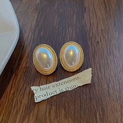 Round Pearl Stud Earrings, 925 Silver Silver Pin Earrings for Women, Round, 26x13mm