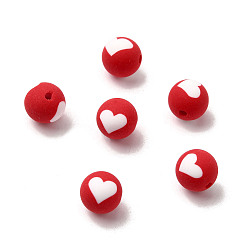 Красный Бусины из полимерной глины , круглые с сердца шаблона, красные, 8 мм, отверстие : 1.5 мм