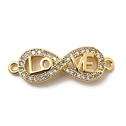 Настоящее золото 18K Шармы-соединители из латуни с микропаве из кубического циркония, без свинца и без кадмия, долговечный, стойки покрытие, бесконечность со словом, реальный 18 k позолоченный, 8x24x2 мм, отверстие : 1.2 мм