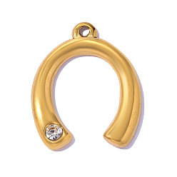 Настоящее золото 18K 304 из нержавеющей стали горный хрусталь подвески, подкова очарование, ионное покрытие (ip), долговечный, реальный 18 k позолоченный, 18x16 мм, отверстие: 1.20 мм