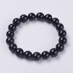 Черный Браслет из натурального нефрита из бисера, окрашенные, круглые, чёрные, 2 дюйм (5 см), бусины : 8 мм, около 22 шт / нитка