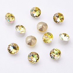 Желтый K 9 кабошоны из стеклянного страза, блестящий лазерный стиль, имитация австрийский хрусталь, задние и задние, граненые, плоско-круглые, с покрытием на задной стороне, желтые, 8x4.5 мм