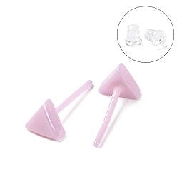 Pink Boucles d'oreilles en céramique de zircone biocéramique hypoallergénique, triangle, pas de décoloration et sans nickel, rose, 5x6mm