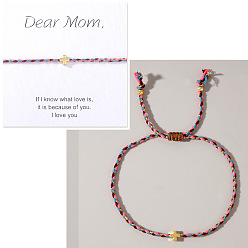 Темно-Розовый Регулируемые латунные браслеты из плетеных бусин ко Дню матери, плетеные браслеты из волоконного шнура для женщин, крестик, с открытки, золотые, темно-розовыми, 11.02 дюйм (28 см)