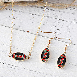 Черный Комплекты ожерелий и серег с подвесками из цинкового сплава в стиле регби и эмали, золотые, чёрные, 450 мм
