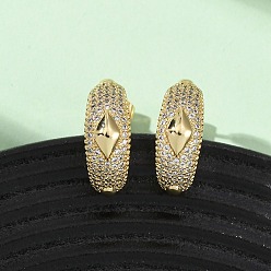 Настоящее золото 16K Серьги-гвоздики из латуни с микропаве из прозрачных кубических цирконий в форме буквы С и ромбами, реальный 16 k позолоченный, 19.5~20x7.5 мм