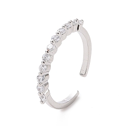 Платина Открытое кольцо-манжета из прозрачного кубического циркония, украшения из латуни для женщин, без кадмия и без свинца, платина, размер США 7 (17.3 мм)