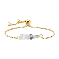 Rutilated Кварц Браслеты из плетеных бусин из натуральной рутилированной кварцевой крошки, браслет из латуни, 8-5/8 дюйм (22 см)