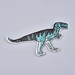 Dark Turquoise Computerized Embroidery Cloth Iron on/Sew on Patches, Costume Accessories, Dinosaur, Dark Turquoise & Gray, 55x104x2mm