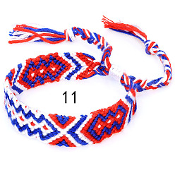 Mauve Cotton Braided Rhombus Pattern Cord Bracelet, Ethnic Tribal Adjustable Brazilian Bracelet for Women, Mauve, 5-7/8~14-1/8 inch(15~36cm)