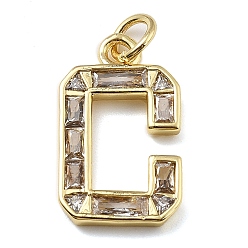 Letter C Латунные микро проложить кубического циркония подвески, письмо амулеты, с прыгающим кольцом, реальный 18 k позолоченный, буква С, 18.5x10.5x2 мм, отверстие : 3.5 мм