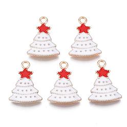 Creme-weiß Emaille Anhänger Legierung, cadmiumfrei und bleifrei, Weihnachtsbäume, Licht Gold, creme-weiß, 22.5x16x2 mm, Bohrung: 2 mm