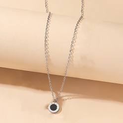 Нержавеющая Сталь Цвет Плоские круглые 304 ожерелья с подвесками из нержавеющей стали и черного ацетата целлюлозы с римскими цифрами для женщин, цвет нержавеющей стали, 15.75 дюйм (40 см)