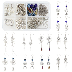 Mixed Color DIY Dangle Earring Making Kits, 68Pcs Star & Moon & Sun & Sword Alloy Pendants, 18Pcs Teardrop & Geometry Glass Beads, Brass Findings and Iron Chains, Mixed Color, 4~40x4~12x0.5~6mm, hole: 1~2mm, pendants: 68pcs
