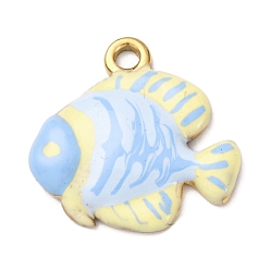 Fish 304 подвески из нержавеющей стали, с эмалью, океанские темы, реальный 18 k позолоченный, ионное покрытие (ip), без кадмия, без никеля и без свинца, рыба, 19x19x3 мм, отверстие : 2.2 мм
