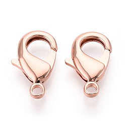 Розовый Позолоченный Карабин-лобстеры, латунные, долговечный, без никеля , Настоящее розовое золото покрыто, 19x12x4 мм, отверстие : 2 мм