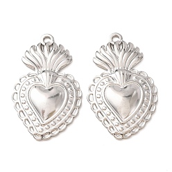 Stainless Steel Color 304 Stainless Steel Pendants, Sacred Heart Charms, Stainless Steel Color, 35x21.5x3mm, Hole: 2mm