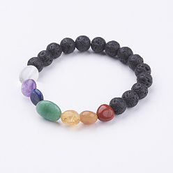 Mixed Stone Adjustable Gemstone Stretch Bracelets, Round & Nuggets, 2-1/4 inch(58mm)
