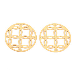 Настоящее золото 14K 304 из нержавеющей стали филигранные столяры ссылки, лазерная резка, плоско-круглые, реальный 14 k позолоченный, 17x0.5 мм