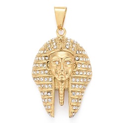 Golden 304 Stainless Steel Big Pendants, with Crystal Rhinestone, Pharaoh, Golden, 50.5x33.5x22mm, Hole: 6.5x11.5mm