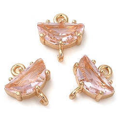 Розовый Стойка покрытие латунь и стекло полукруглый соединитель charmsps, реальный 14 k позолоченный, без свинца и без кадмия, долговечный, туманная роза, 12x10x4 мм, отверстие : 1.2~1.5 мм